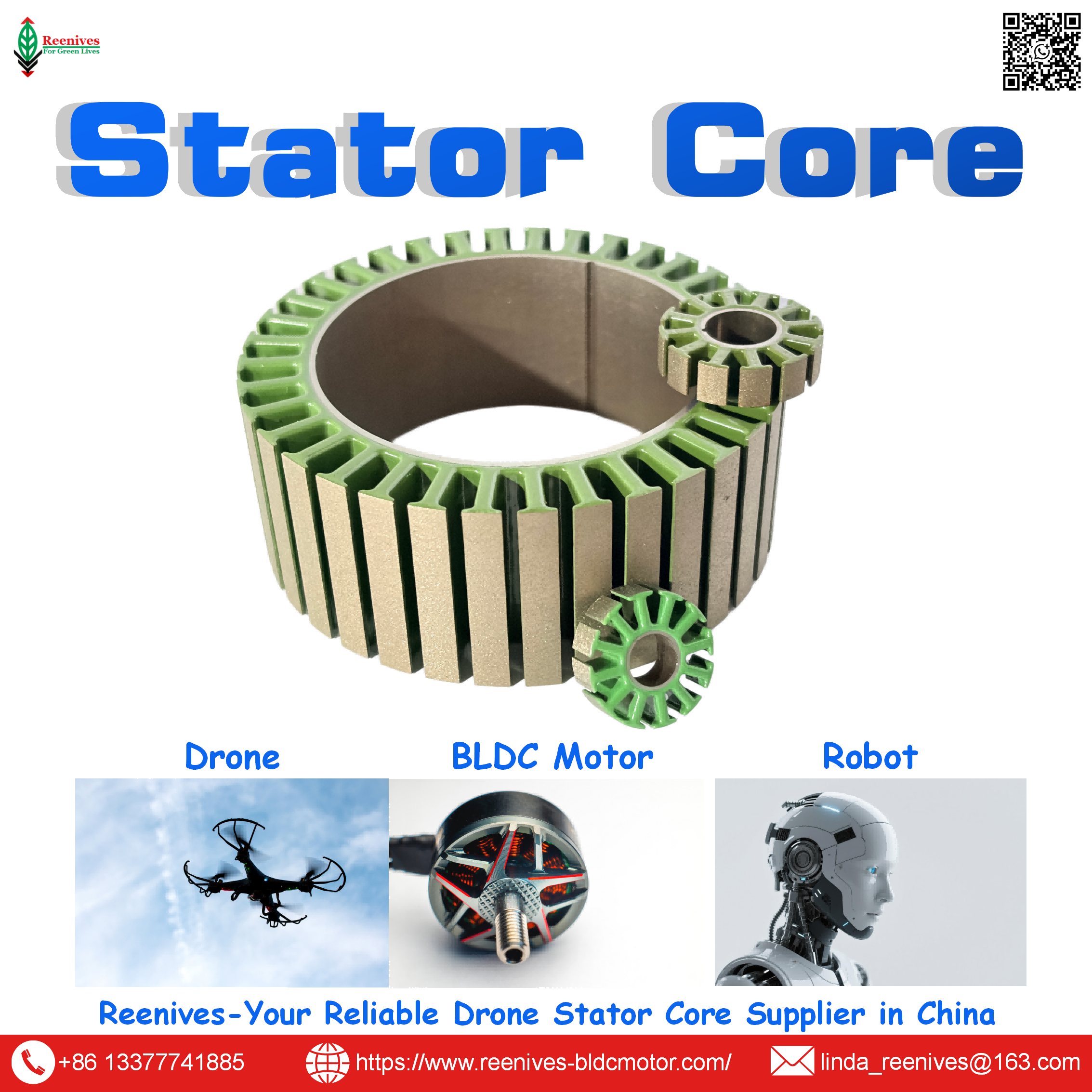 Core stator by Reenives — low core loss, epoxy coated, custom moulds. Free samples.